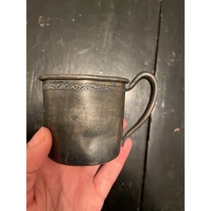 Vintage Portsmouth Silver Plate Baby Cup Antique Engraved Scroll Rim Handle